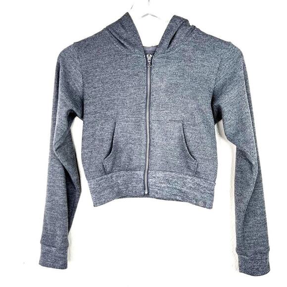 Gilly Hicks Cropped Zip Up Hoodie Jacket Micro Waffle Knit XS Gray Hooded - Picture 2 of 7